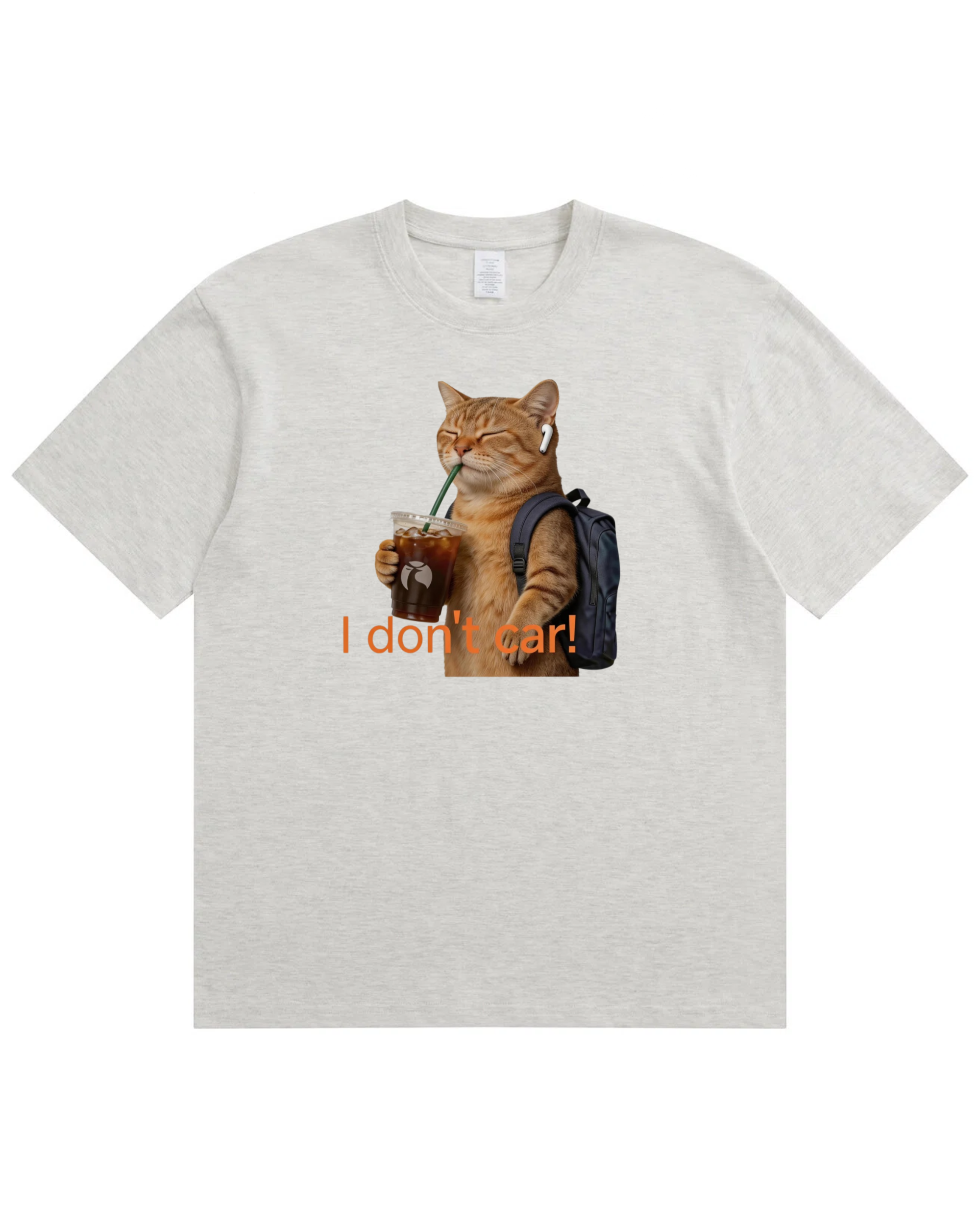 I Don’t Care Cat T-Shirt – Cute Coffee Cat Graphic Shirt, Funny Gift for Cat Lovers