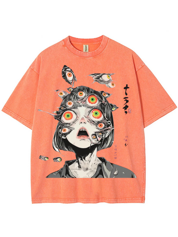 Multitude of Eyes Anime Girl Washed T-Shirt