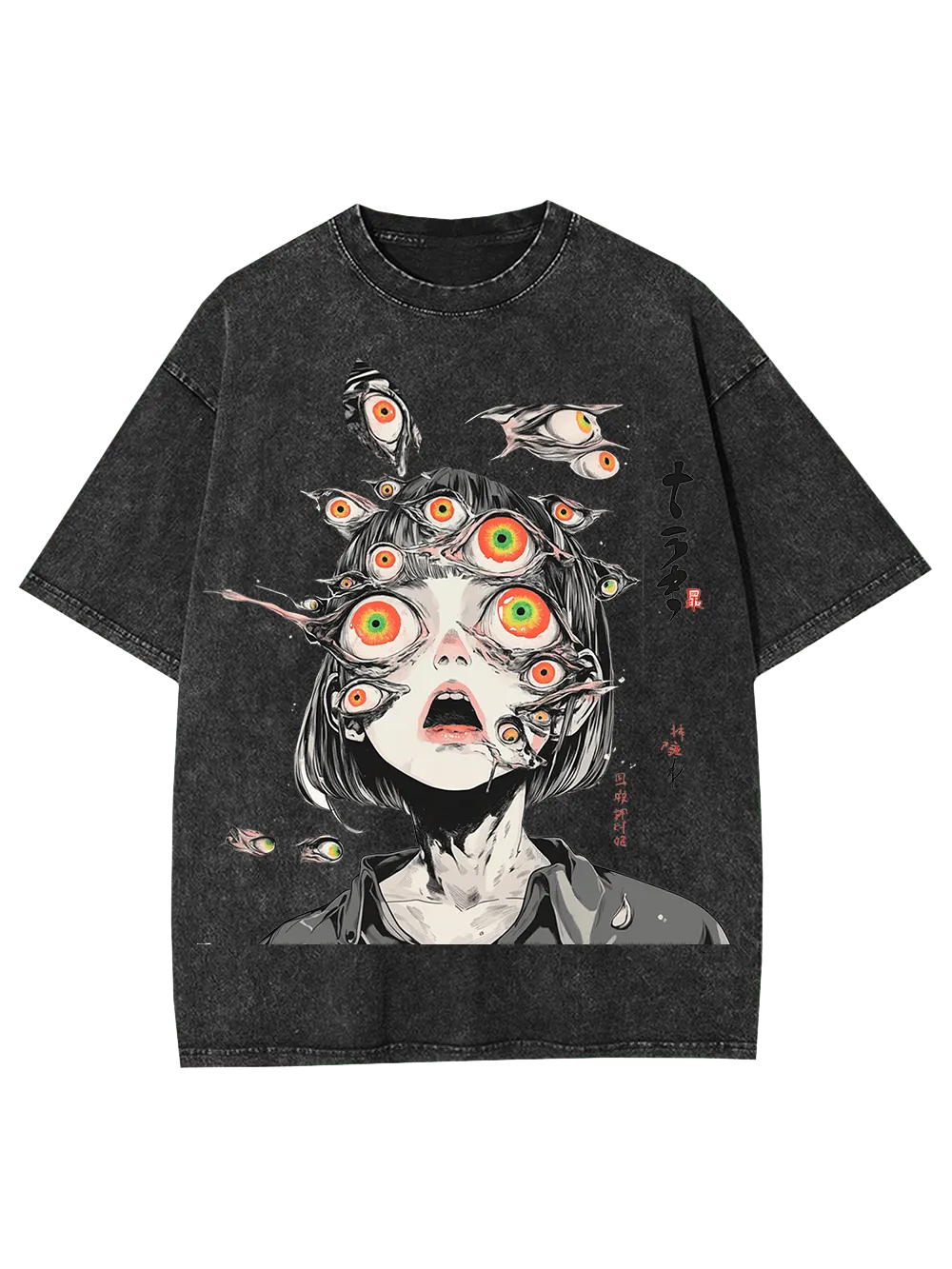 Multitude of Eyes Anime Girl Washed T-Shirt