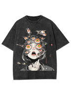 Multitude of Eyes Anime Girl Washed T-Shirt