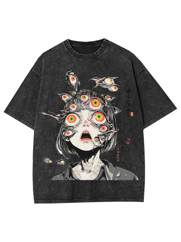 Multitude of Eyes Anime Girl Washed T-Shirt