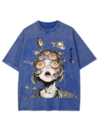 Multitude of Eyes Anime Girl Washed T-Shirt