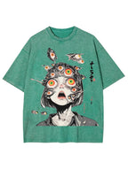 Multitude of Eyes Anime Girl Washed T-Shirt