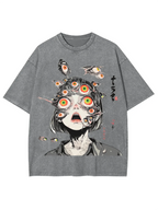 Multitude of Eyes Anime Girl Washed T-Shirt
