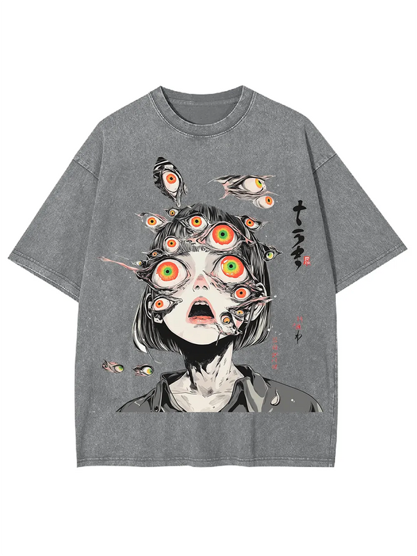 Multitude of Eyes Anime Girl Washed T-Shirt