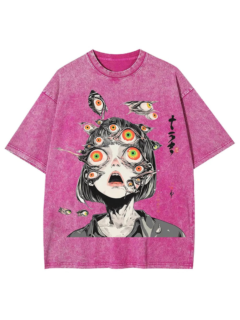 Multitude of Eyes Anime Girl Washed T-Shirt