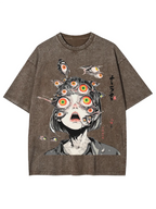 Multitude of Eyes Anime Girl Washed T-Shirt