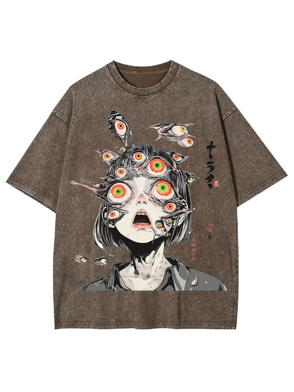 Multitude of Eyes Anime Girl Washed T-Shirt