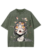 Multitude of Eyes Anime Girl Washed T-Shirt