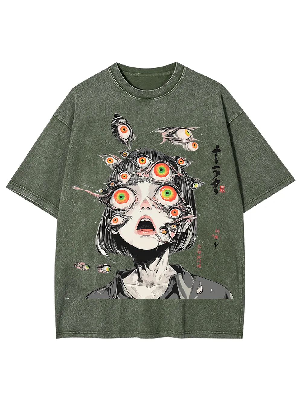 Multitude of Eyes Anime Girl Washed T-Shirt