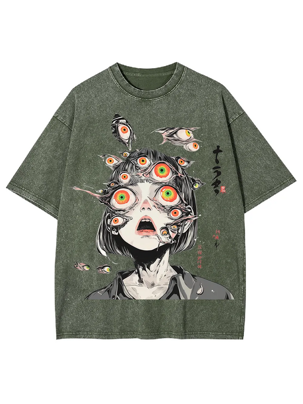 Multitude of Eyes Anime Girl Washed T-Shirt