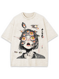 Multitude of Eyes Anime Girl Washed T-Shirt