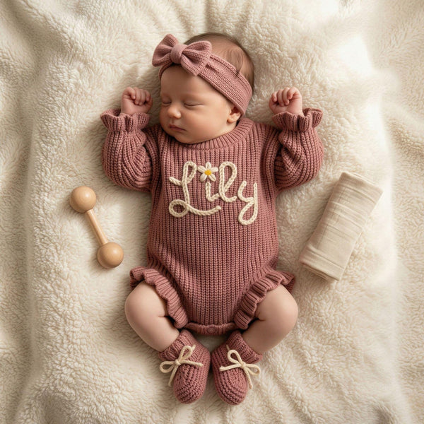 Personalized Baby Romper Set, Baby Girl Romper, Hand Embroidered Newborn Gift