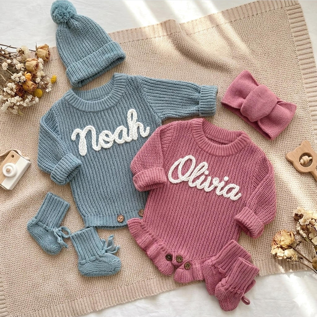 Personalized Baby Romper Set, Baby Girl Romper, Hand Embroidered Newborn Gift