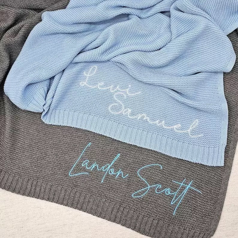 Personalized Knit Baby Blanket, Custom Baby Blanket