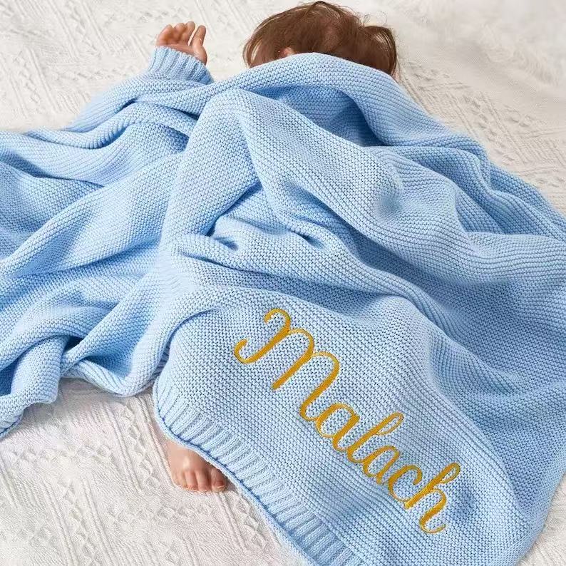 Personalized Knit Baby Blanket, Custom Baby Blanket