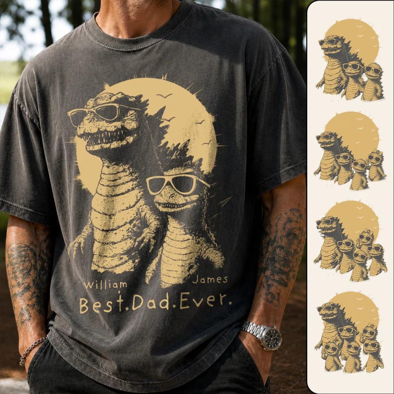 Personalized Best Dad Ever Dadzilla T-Shirt Father Day Gifts for Dad Funny Papa Tshirt Cool Daddy Dinosaur Tee