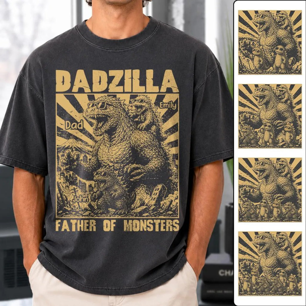 Personalized Dadzilla T-Shirt Father Day Gifts for Dad Funny Papa Tshirt Cool Daddy Dinosaur Tee Vr2
