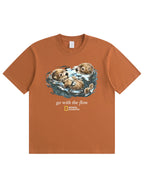 Retro Go With The Flow Sea Otter Graphic Soft Cotton T-Shirt