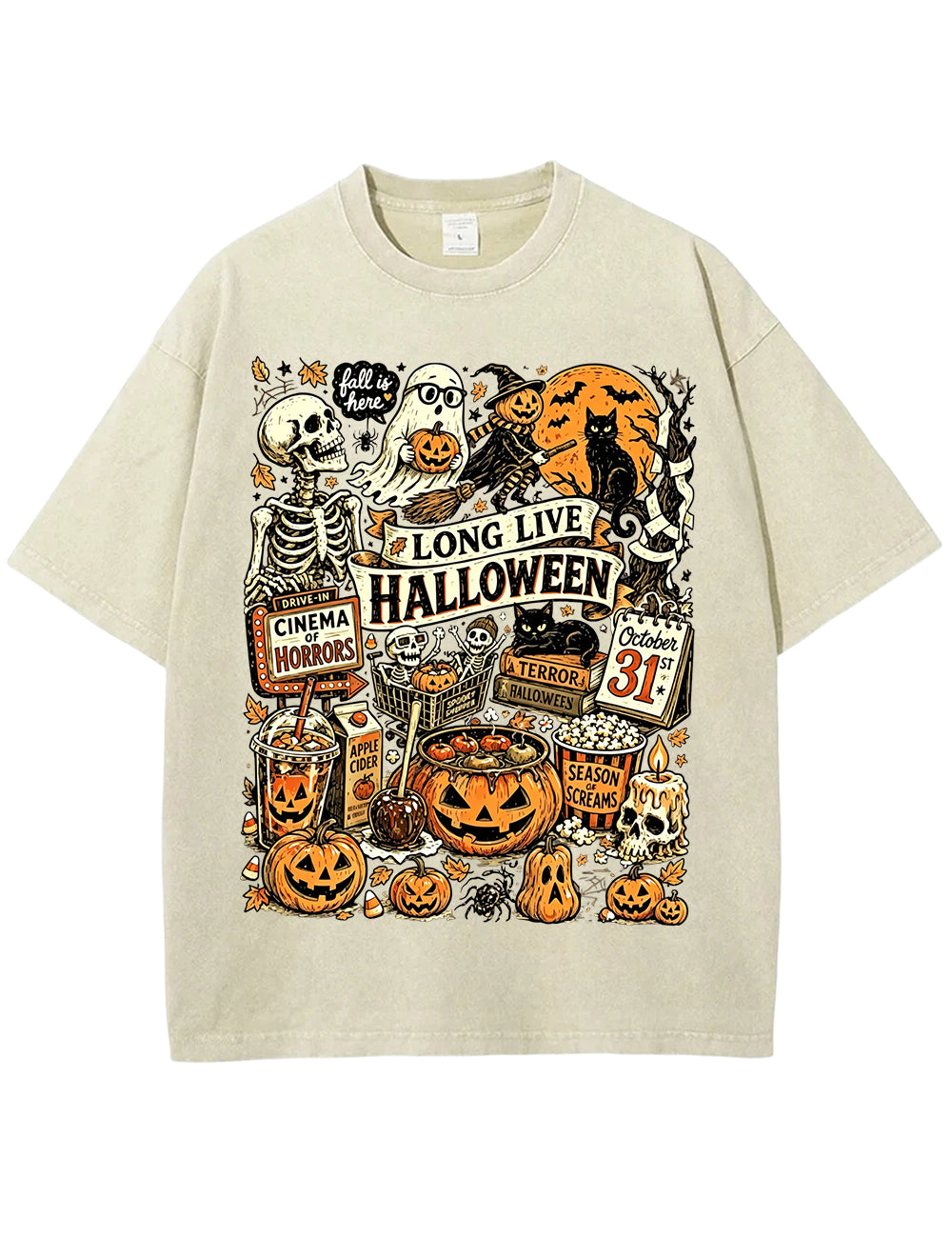 Vintage Halloween Spooky Season Graphic Washed T-Shirt
