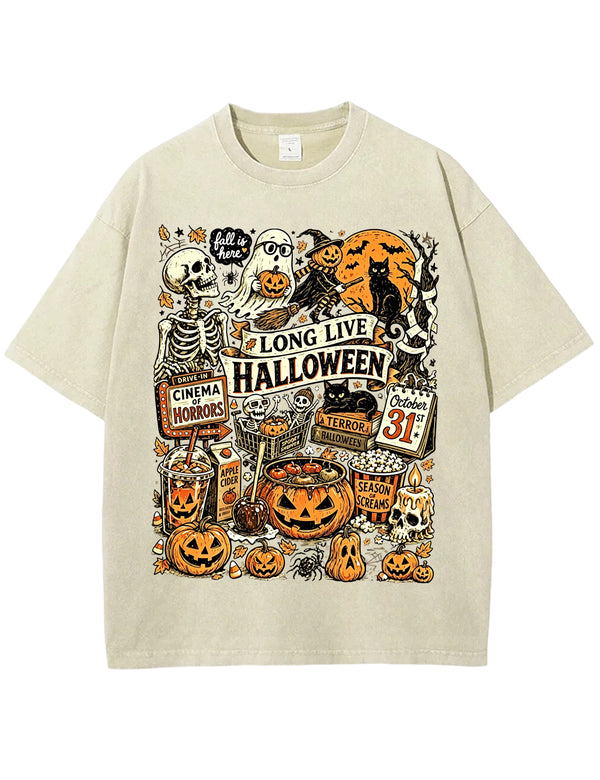 Vintage Halloween Spooky Season Graphic Washed T-Shirt