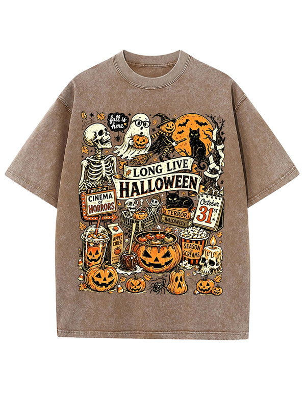 Vintage Halloween Spooky Season Graphic Washed T-Shirt