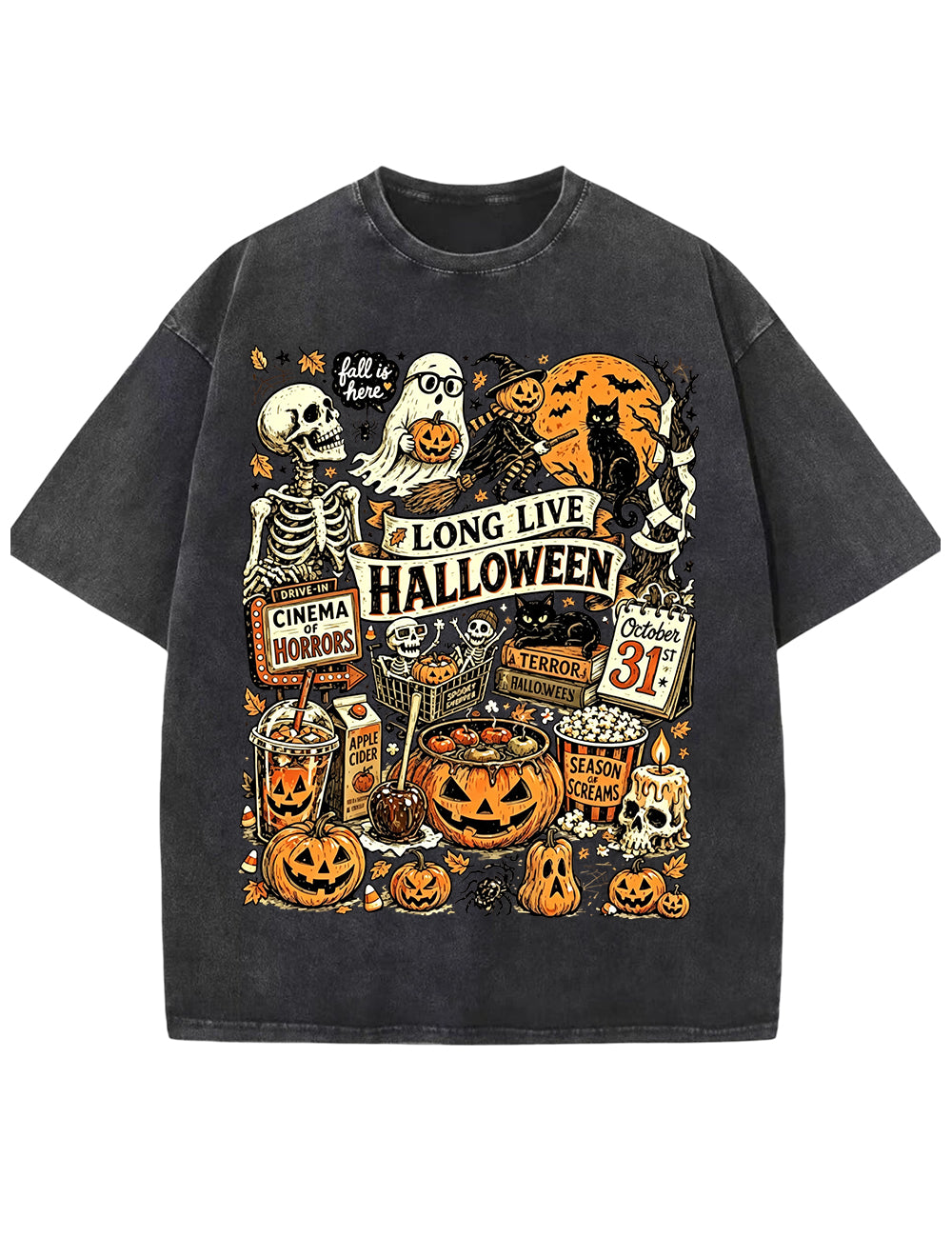 Vintage Halloween Spooky Season Graphic Washed T-Shirt