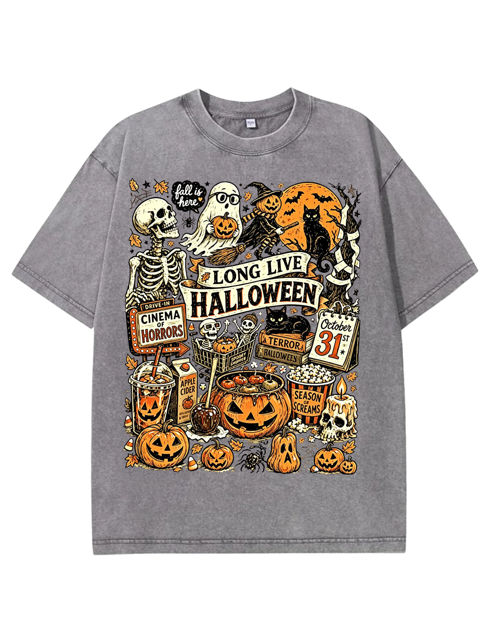 Vintage Halloween Spooky Season Graphic Washed T-Shirt