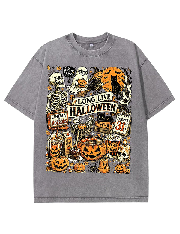 Vintage Halloween Spooky Season Graphic Washed T-Shirt