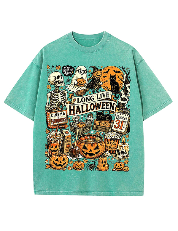 Vintage Halloween Spooky Season Graphic Washed T-Shirt