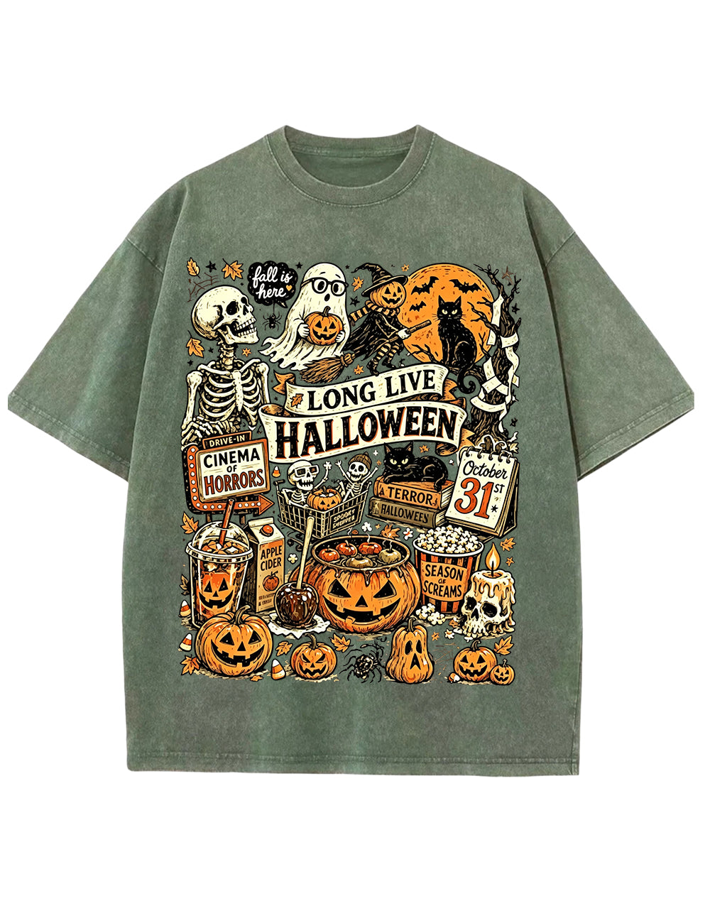 Vintage Halloween Spooky Season Graphic Washed T-Shirt