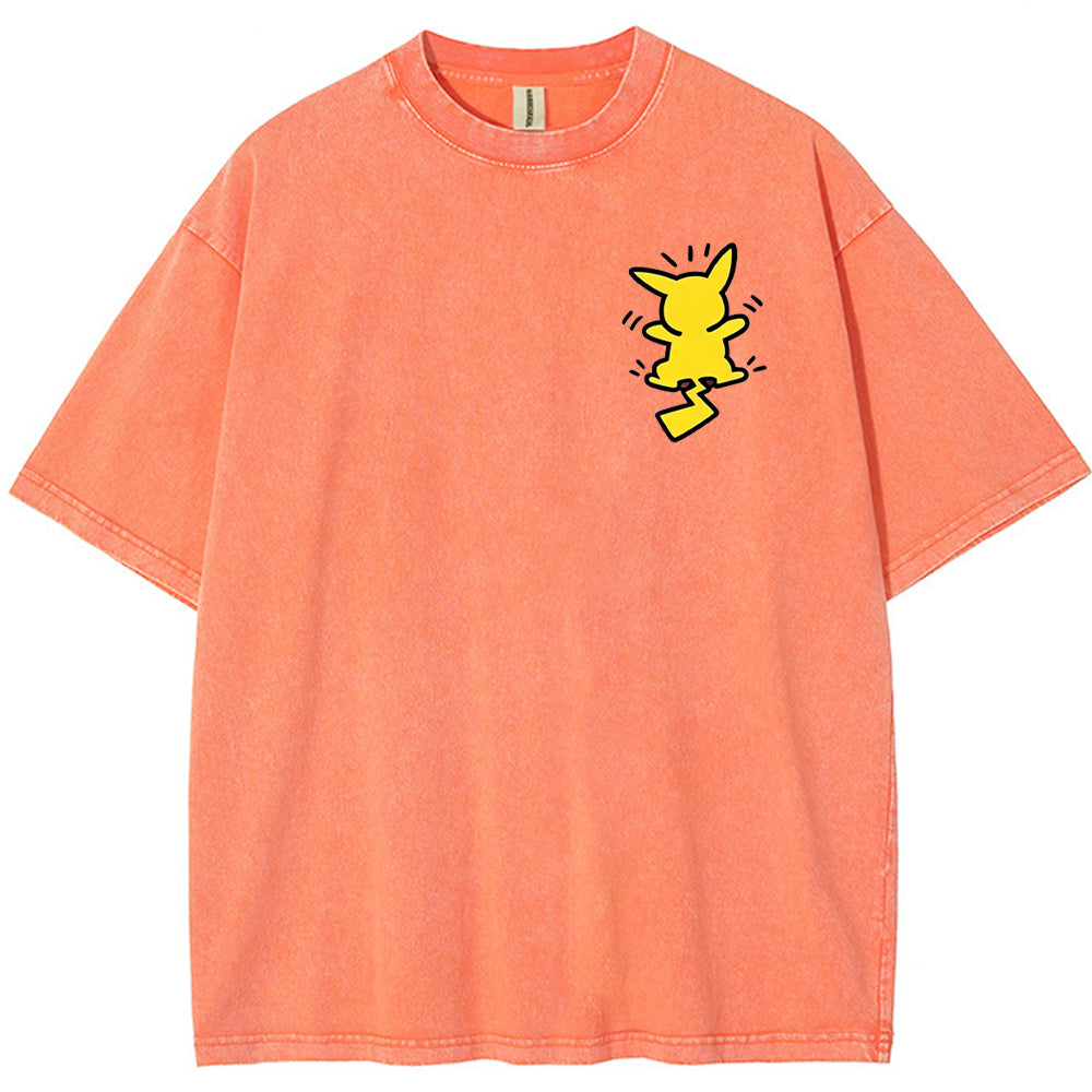 Multi Pokemon Silhouette Vintage Washed Back Print Tee | Pokemon Anime Secondary image