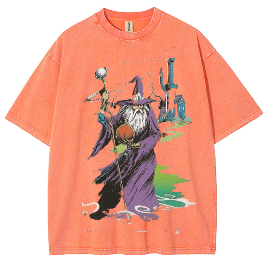 Wizard & Tower Unisex Printed Retro Washed Short Sleeved T-Shirt