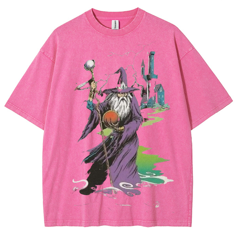 Wizard & Tower Unisex Printed Retro Washed Short Sleeved T-Shirt