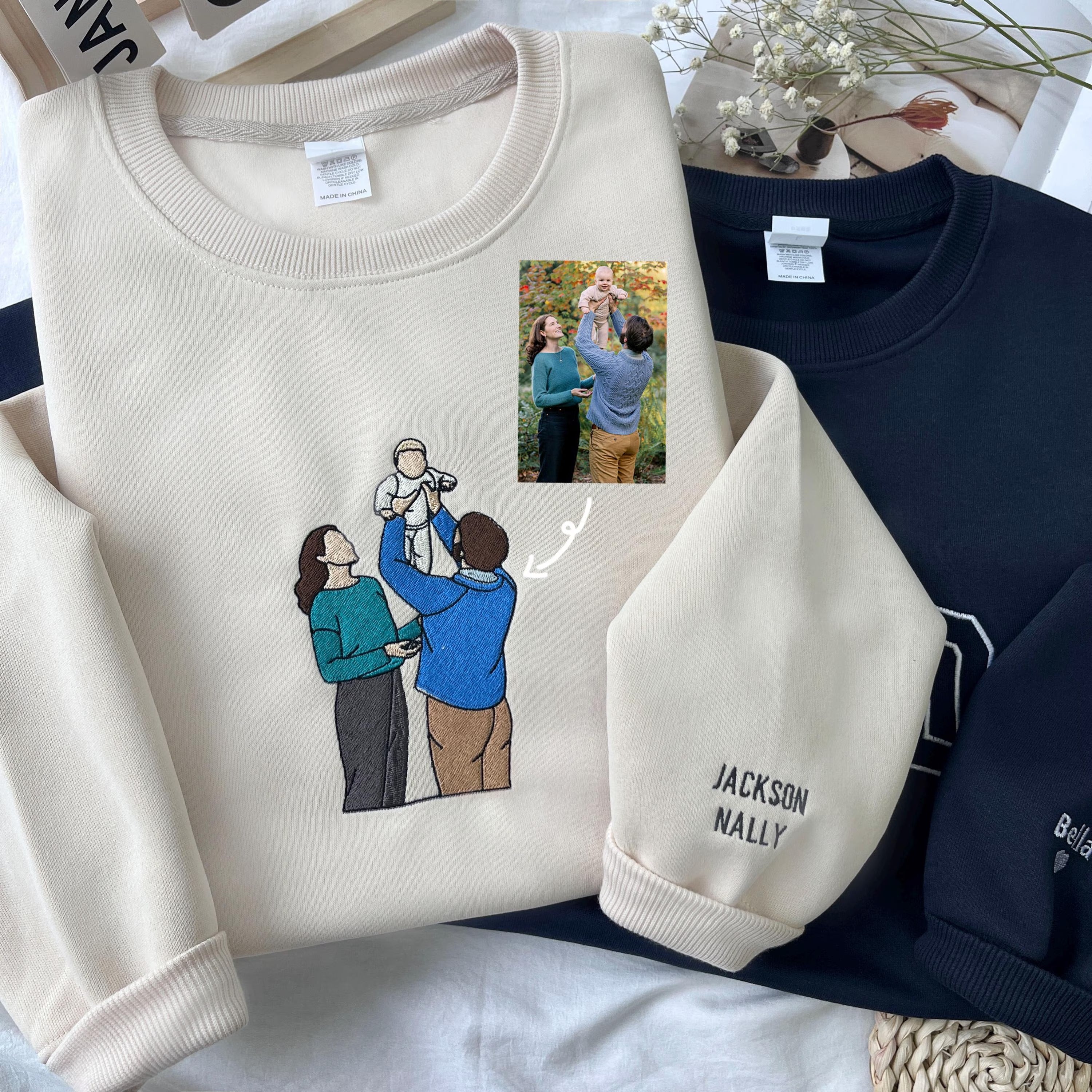 Custom Family Portrait Embroidered Sweatshirt Main image