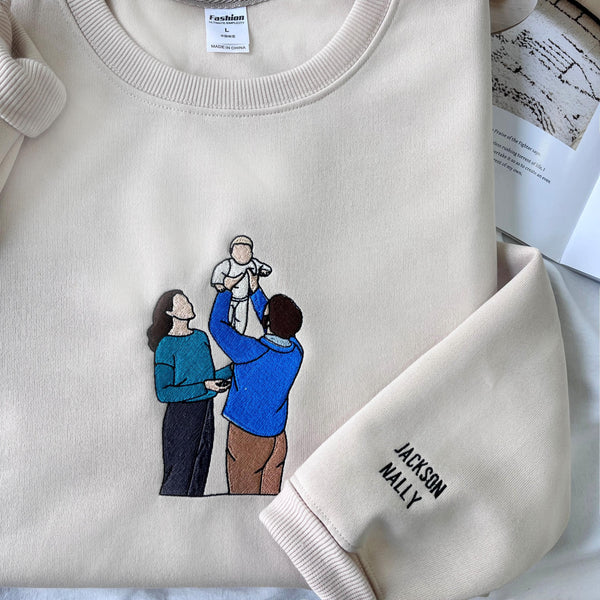 Custom Family Portrait Embroidered Sweatshirt