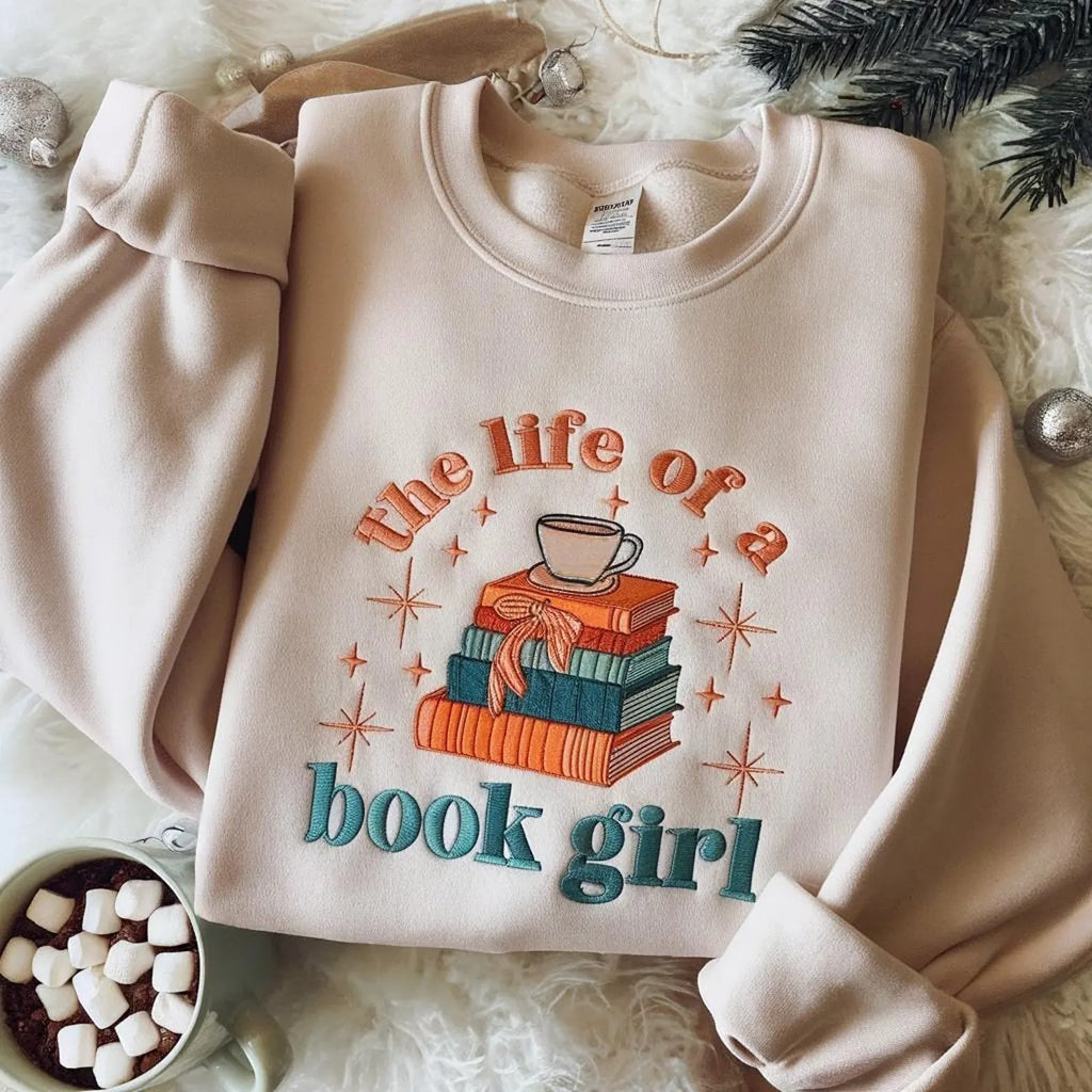 The Life of a Book Girl Embroidered Sweatshirt