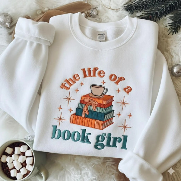 The Life of a Book Girl Embroidered Sweatshirt