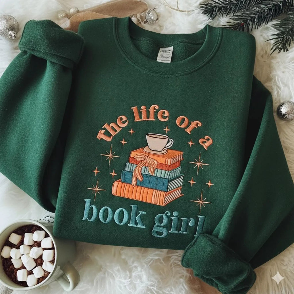 The Life of a Book Girl Embroidered Sweatshirt