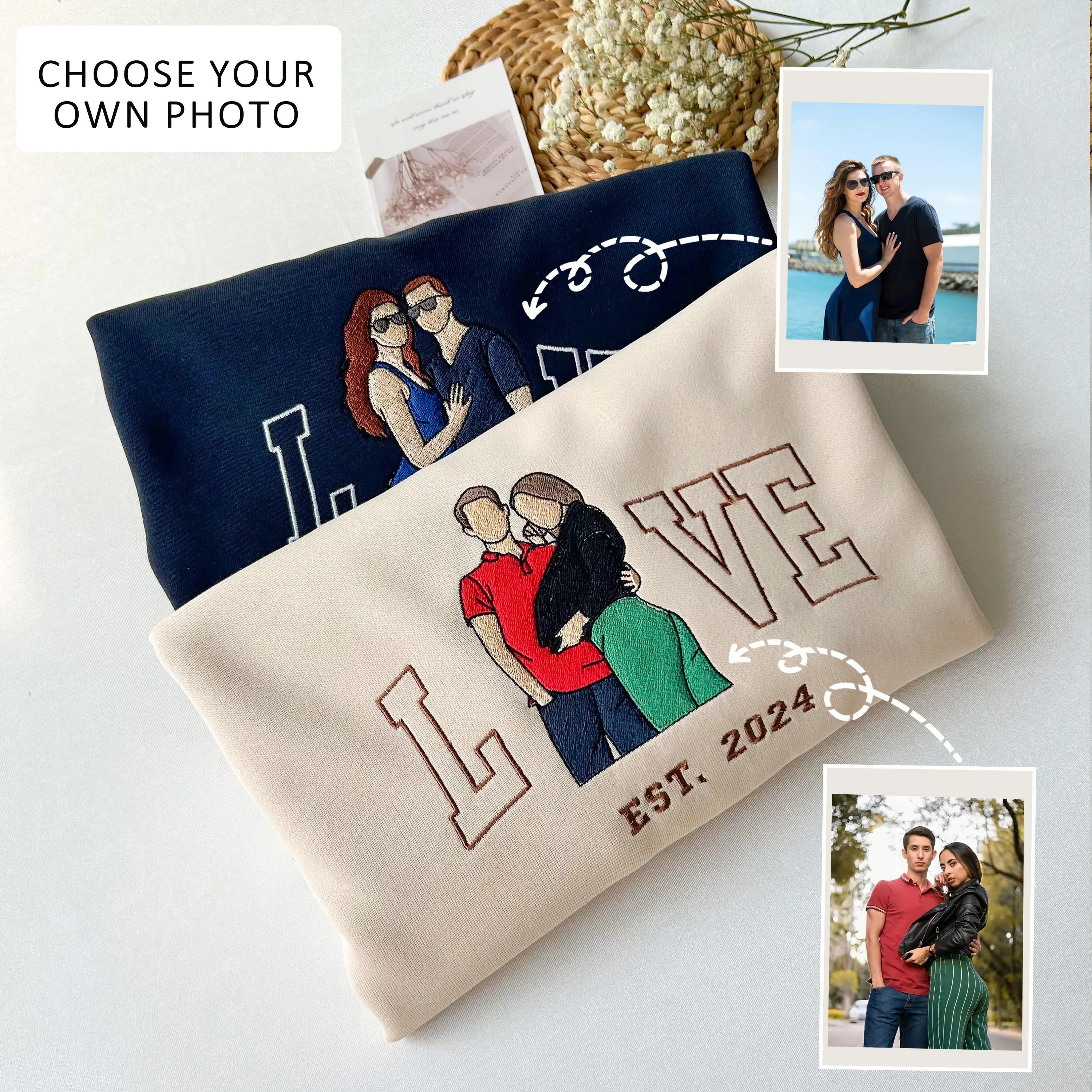 Couple Matched Custom Embroidered Sweatshirt-Gift For Custom