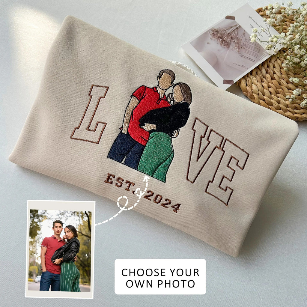 Custom Couple LOVE Photo Embroidered Sweatshirt-Gift For Custom