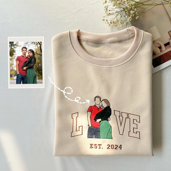 Custom Couple LOVE Photo Embroidered Sweatshirt-Gift For Custom