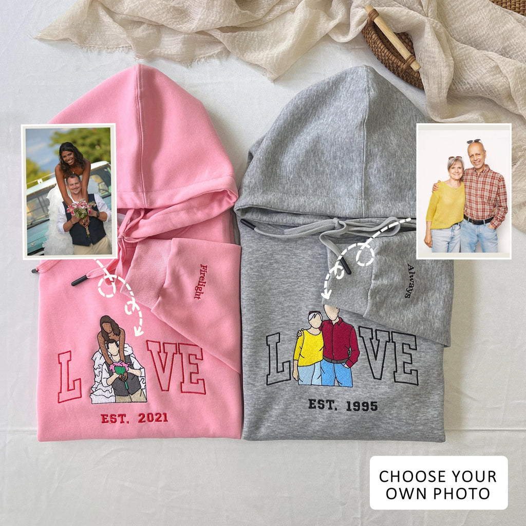 Anniversary LOVE Photo Custom Embroidered Sweatshirt-Gift For Custom