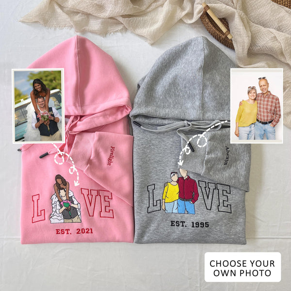 Anniversary LOVE Photo Custom Embroidered Sweatshirt-Gift For Custom