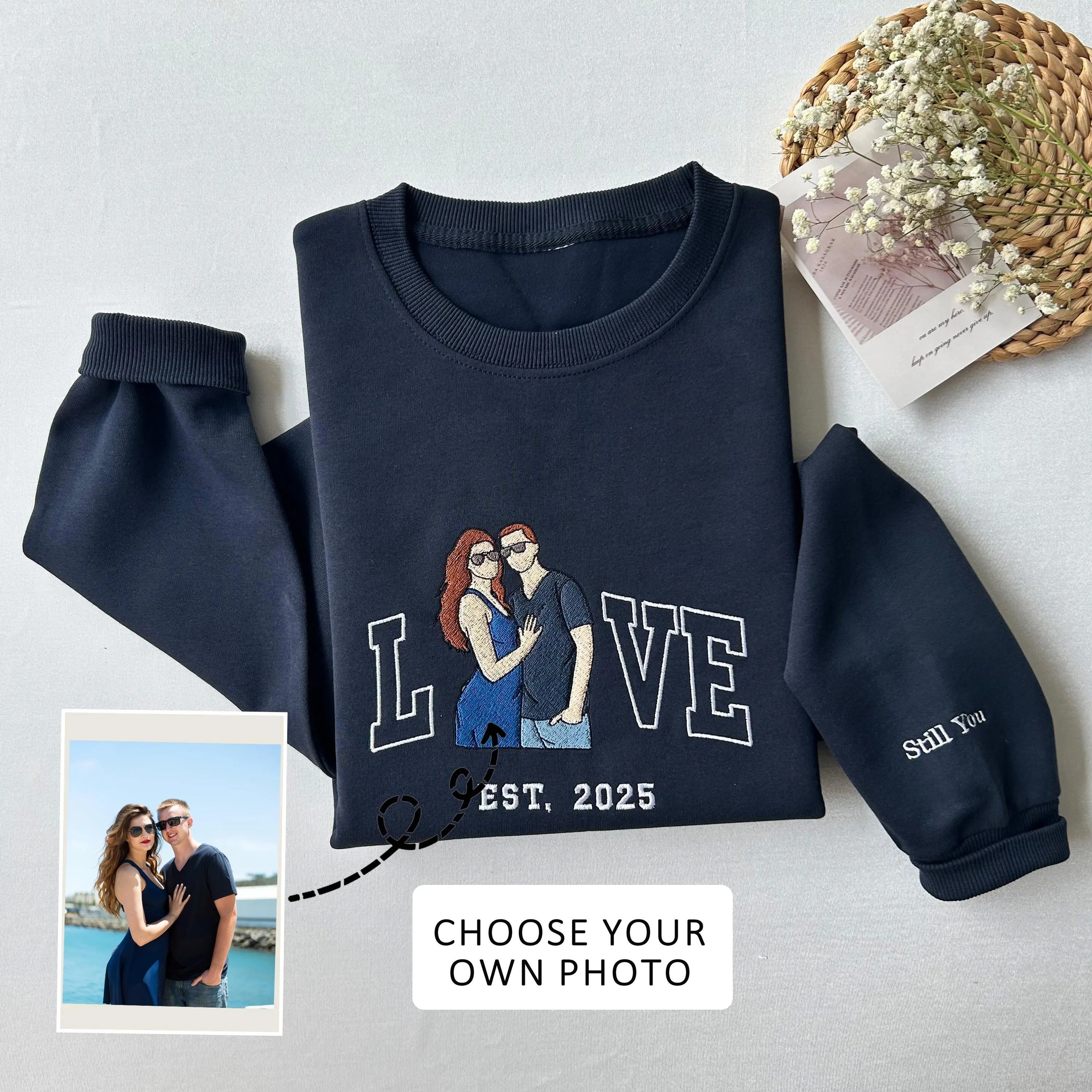 Custom Couple LOVE Photo Embroidered Sweatshirt-Gift For Custom Main image