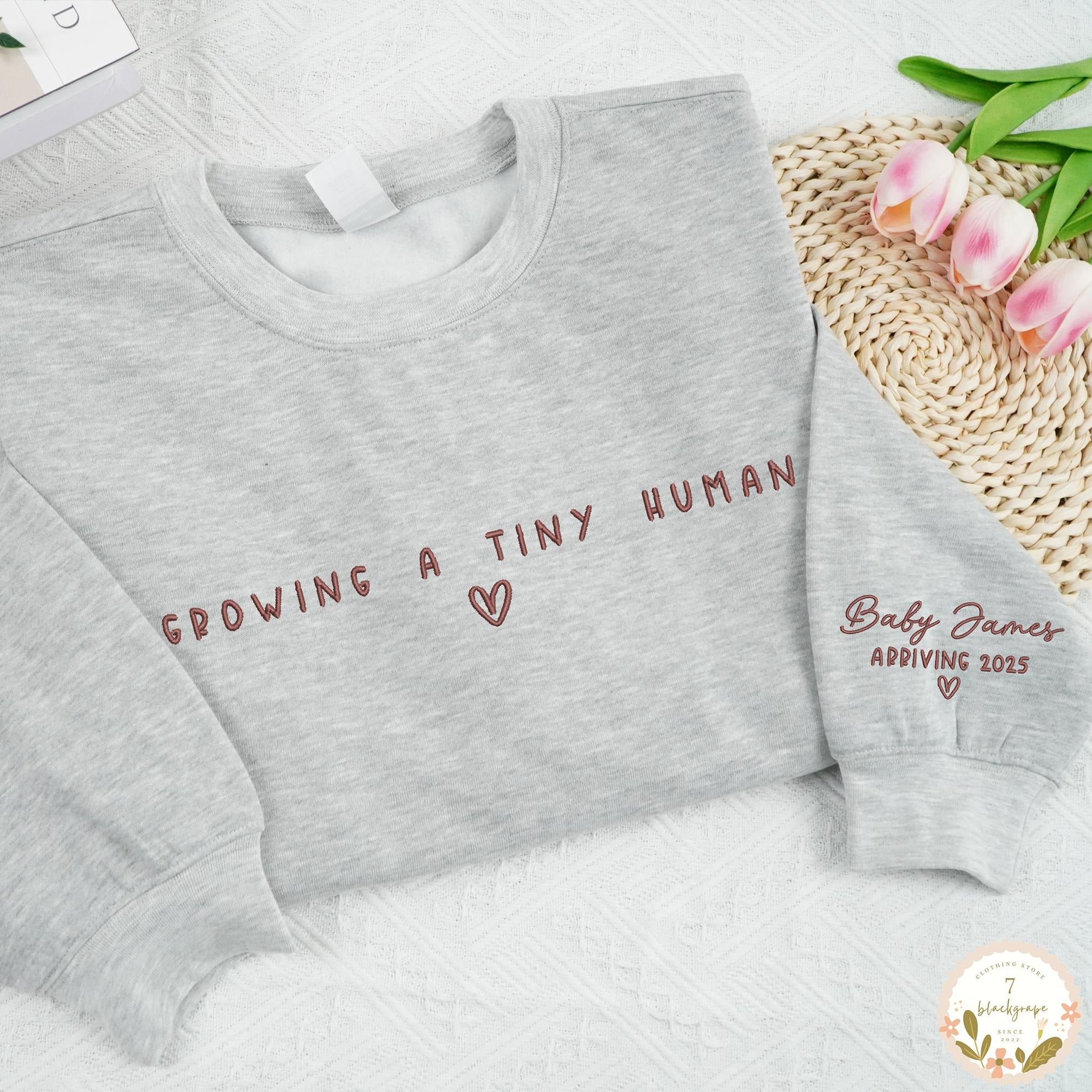 Growing A Tiny Human Pregnancy Embroidered Sweatshirt-Gift For Custom