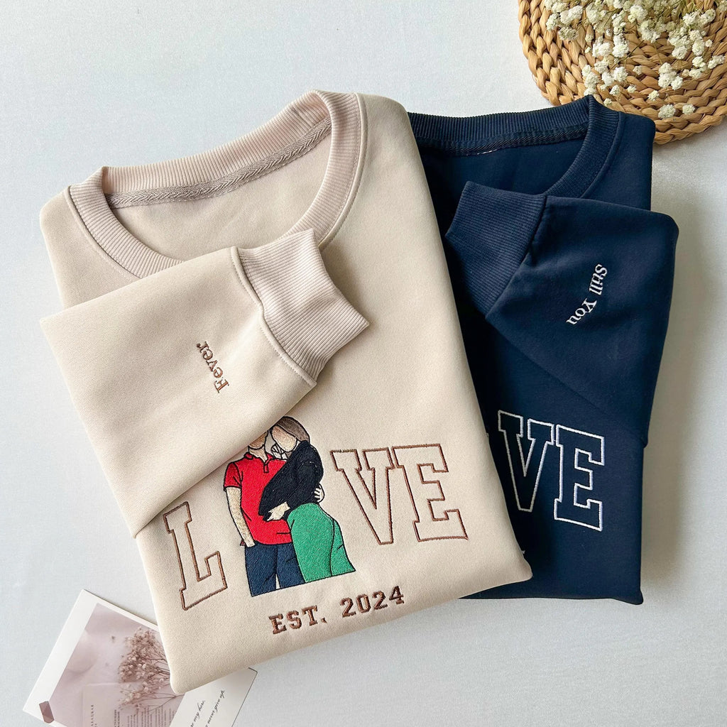 Couple Matched Custom Embroidered Sweatshirt-Gift For Custom