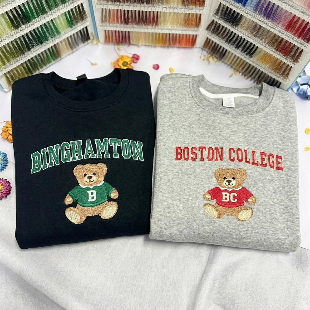 Teddy Bear Embroidered University Sweatshirt