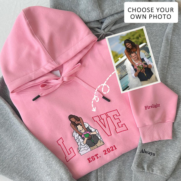 Anniversary LOVE Photo Custom Embroidered Sweatshirt-Gift For Custom