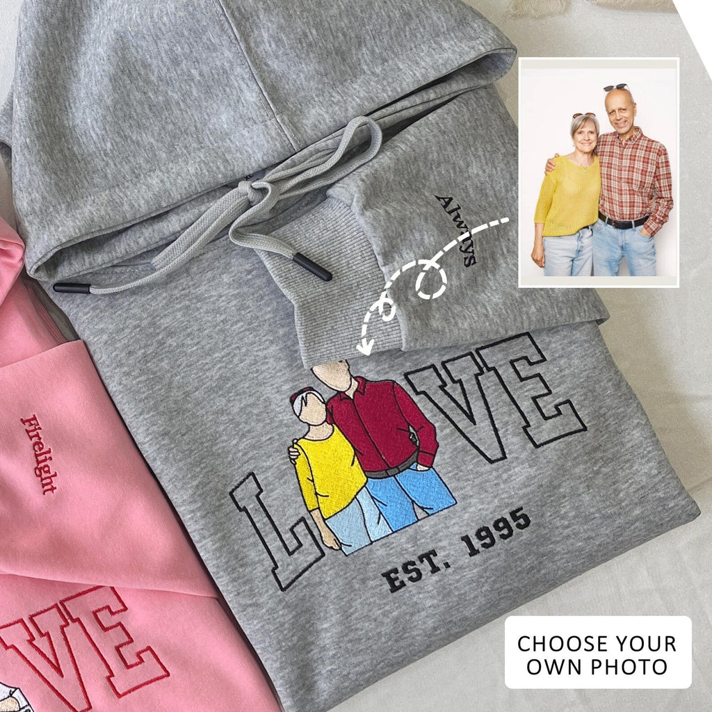 Anniversary LOVE Photo Custom Embroidered Sweatshirt-Gift For Custom